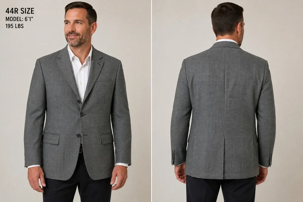 LAUREN Ralph Lauren Gray 44R Micro Houndstooth Sport Coat 100% Wool Vintage